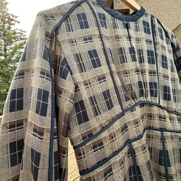 NWT Clane Checked Piping Long Sleeve Maxi Dress - Picture 7 of 16
